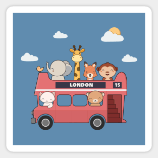 Kawaii Cute Zoo Animals In A London Bus Sticker